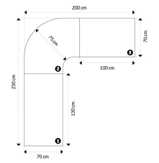 Hoekbureau KUVO Wit 230x200x76cm