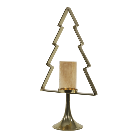 Outdoor Living - Kerstboom Aurum met windlicht alu goud met goud glas 70cm