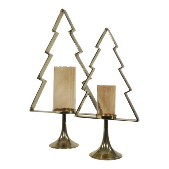 Outdoor Living - Kerstboom Aurum met windlicht alu goud met goud glas 70cm