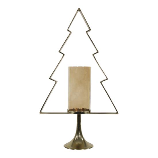 Outdoor Living - Kerstboom Aurum met windlicht alu goud met goud glas 89cm