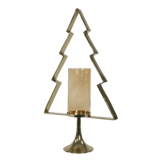 Outdoor Living - Kerstboom Aurum met windlicht alu goud met goud glas 89cm