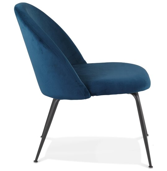 Loungefauteuil &#039;MERMAID&#039; van blauw fluweel en zwarte metalen poten