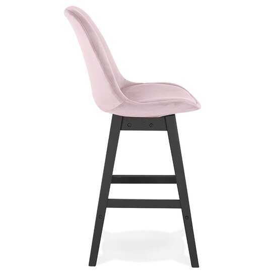 Halfhoge design barkruk &#039;MORISS MINI&#039; in roze fluweel en poten in zwart hout