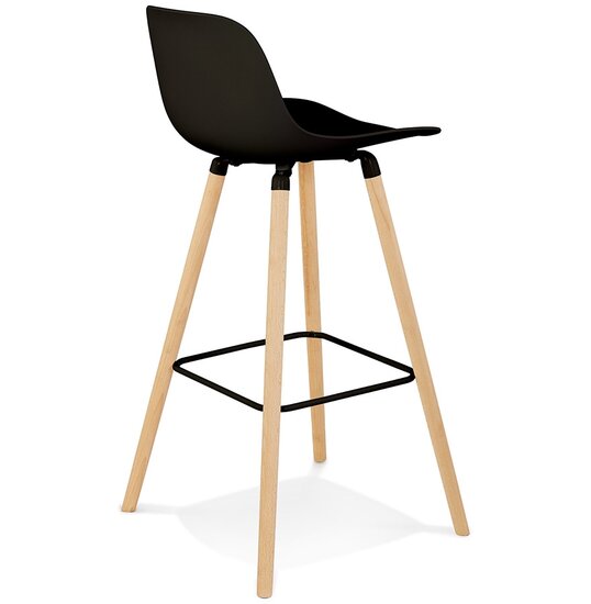 Tabouret de bar &#039;TATSU&#039; noir avec pieds en bois naturel