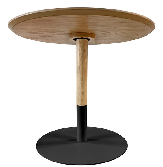 Ronde design salontafel &#039;DILA H40&#039; in natuurlijke houtafwerking en zwart metaal