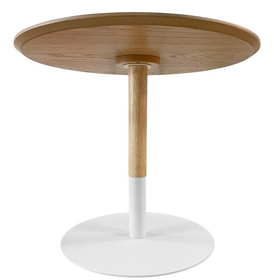 Ronde design salontafel &#039;DILA H40&#039; in natuurlijke houtafwerking en wit metaal