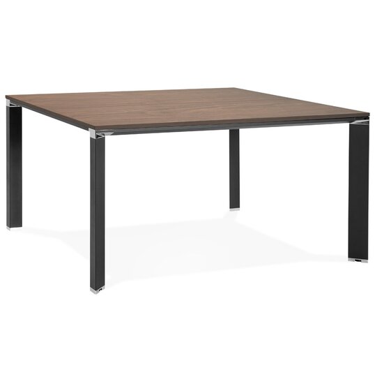 Vergadertafel / bench-bureau &#039;XLINE SQUARE&#039; met notenhouten afwerking en zwart metaal - 140x140 cm