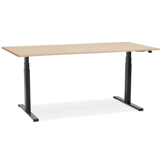 Zwarte ergonomische elektrische bureau &#039;TRONIK&#039; met blad in natuurlijke houtafwerking - 160x80 cm