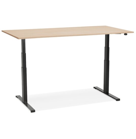 Zwarte ergonomische elektrische bureau &#039;TRONIK&#039; met blad in natuurlijke houtafwerking - 160x80 cm