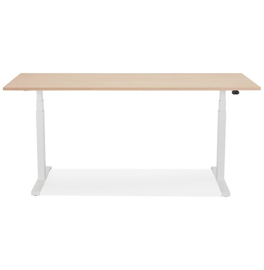 Witte elektrisch verstelbare bureau &#039;TRONIK&#039; met blad in natuurlijke houtafwerking - 160x80 cm