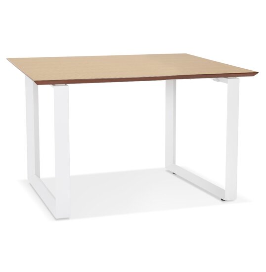 Rechte directiebureau &#039;GIMINI&#039; van natuurkleurig afgewerkte hout en wit metaal - 130x70 cm