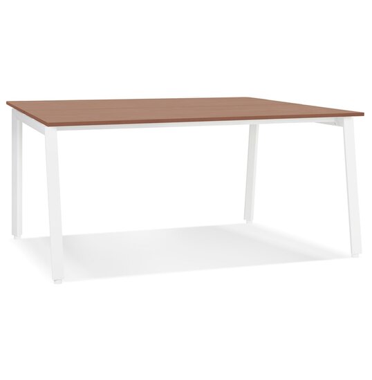 Vergadertafel/benchbureau &#039;AMADEUS SQUARE&#039; van hout met notenhoutafwerking en wit metaal - 140x140 cm