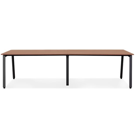 Dubbele rechte design bureau &#039;AMADEUS&#039; van hout met notenhoutafwerking en zwart metaal - 280x140 cm