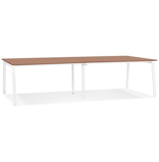 Dubbele rechte design bureau &#039;AMADEUS&#039; van hout met notenhoutafwerking en wit metaal - 280x140 cm