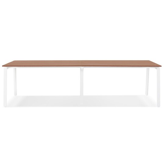 Dubbele rechte design bureau &#039;AMADEUS&#039; van hout met notenhoutafwerking en wit metaal - 280x140 cm