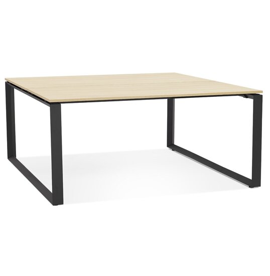 Vergadertafel / bench-bureau &#039;BAKUS SQUARE&#039; in hout met natuurlijke afwerking en zwart metaal - 140x140 cm