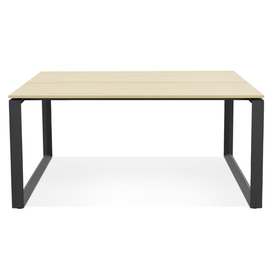 Vergadertafel / bench-bureau &#039;BAKUS SQUARE&#039; in hout met natuurlijke afwerking en zwart metaal - 140x140 cm