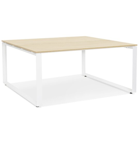 Vergadertafel / bench-bureau &#039;BAKUS SQUARE&#039; in hout met natuurlijke afwerking en wit metaal - 140x140 cm