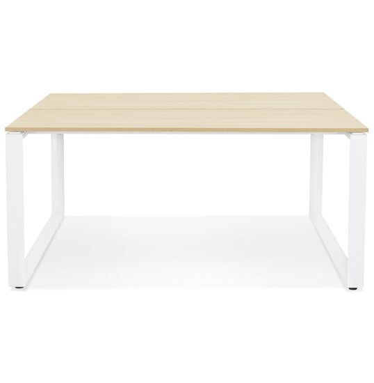 Vergadertafel / bench-bureau &#039;BAKUS SQUARE&#039; in hout met natuurlijke afwerking en wit metaal - 140x140 cm