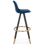 Design barkruk &#039;CHICAGO&#039; in blauw fluweel en 4 poten in zwart hout