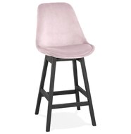 Halfhoge design barkruk &#039;MORISS MINI&#039; in roze fluweel en poten in zwart hout