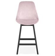 Halfhoge design barkruk &#039;MORISS MINI&#039; in roze fluweel en poten in zwart hout