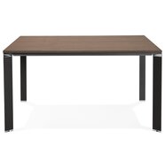 Vergadertafel / bench-bureau &#039;XLINE SQUARE&#039; met notenhouten afwerking en zwart metaal - 140x140 cm