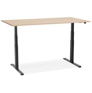 Zwarte ergonomische elektrische bureau &#039;TRONIK&#039; met blad in natuurlijke houtafwerking - 160x80 cm