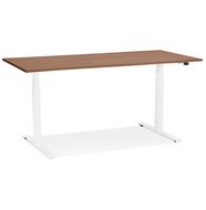 Witte elektrische zit/sta-bureau &#039;TRONIK&#039; met blad in notenhouten afwerking - 140x70 cm