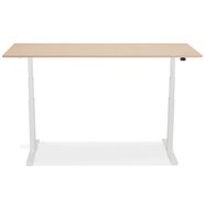 Witte elektrisch verstelbare bureau &#039;TRONIK&#039; met blad in natuurlijke houtafwerking - 160x80 cm