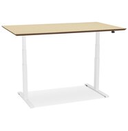 Witte elektrische zit/sta-bureau &#039;BIONIK&#039; met blad in natuurlijke houtafwerking - 150x70 cm