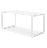 Rechte design bureau &#039;BAKUS&#039; van wit glas en metaal - 160x80 cm