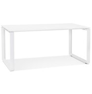 Rechte design bureau &#039;BAKUS&#039; van wit hout en metaal - 160x80 cm