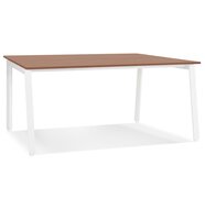 Vergadertafel/benchbureau &#039;AMADEUS SQUARE&#039; van hout met notenhoutafwerking en wit metaal - 140x140 cm