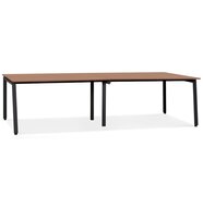 Dubbele rechte design bureau &#039;AMADEUS&#039; van hout met notenhoutafwerking en zwart metaal - 280x140 cm