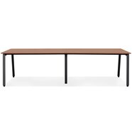 Dubbele rechte design bureau &#039;AMADEUS&#039; van hout met notenhoutafwerking en zwart metaal - 280x140 cm