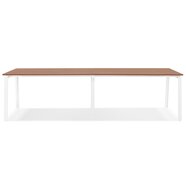 Dubbele rechte design bureau &#039;AMADEUS&#039; van hout met notenhoutafwerking en wit metaal - 280x140 cm