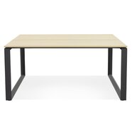 Vergadertafel / bench-bureau &#039;BAKUS SQUARE&#039; in hout met natuurlijke afwerking en zwart metaal - 140x140 cm