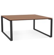 Vergadertafel / bench-bureau &#039;BAKUS SQUARE&#039; met notenhouten afwerking en zwart metaal - 140x140 cm