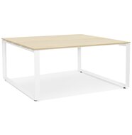 Vergadertafel / bench-bureau &#039;BAKUS SQUARE&#039; in hout met natuurlijke afwerking en wit metaal - 140x140 cm