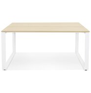 Vergadertafel / bench-bureau &#039;BAKUS SQUARE&#039; in hout met natuurlijke afwerking en wit metaal - 140x140 cm